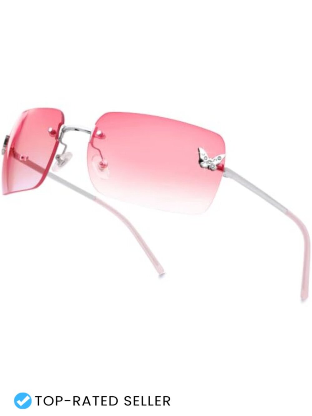 Rimless Rectangle Y2K Sunglasses Metal Plastic UV400 Frameless Tinted Lens